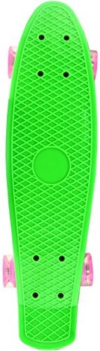 Sminiker Mini Cruiser Skateboard Plastic Skate Board Size 22 Inches(Green-flash wheel)