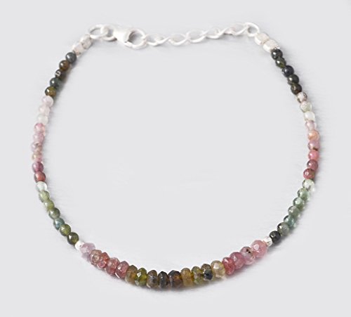 Dainty Watermelon Tourmaline Beads Bracelet for women with 925 Silver Findings 6.50" Gemstone Jewelry