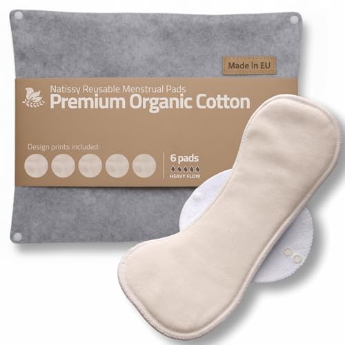 Made in EU – Reusable Sanitary Pads for Heavy Flow (6 Pack, L & XL) – High-Temp Washable, Extra-Absorbent Cloth Period Pads for Women – Ultra Soft Organic Cotton, Reliable Fit & Leak Proof Comfort