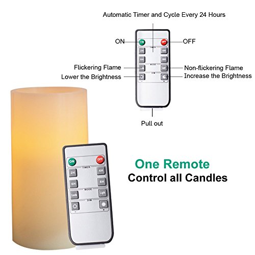 AMAGIC Set of 6 Battery Operated Candles White （H 4" 5" 6" 7" 8" 9" x D 3"）- Real Wax Flameless Candles Bulk with Remote & Timer - Led Candles Flameless Pillar (AA Batteries not Included) - Thumbnail 2