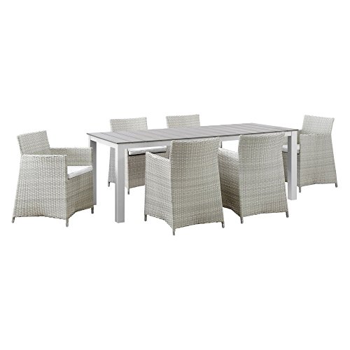 Lexmod Junction 7 Piece Outdoor Patio Dining Set, Gray/White