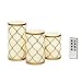 LampLust Flameless Ivory Pillar Candles- Brass Removable Candle Holders, Warm White LED Glow, Remote and Batteries Included, Moroccan Style Decorative Candle Set of 3