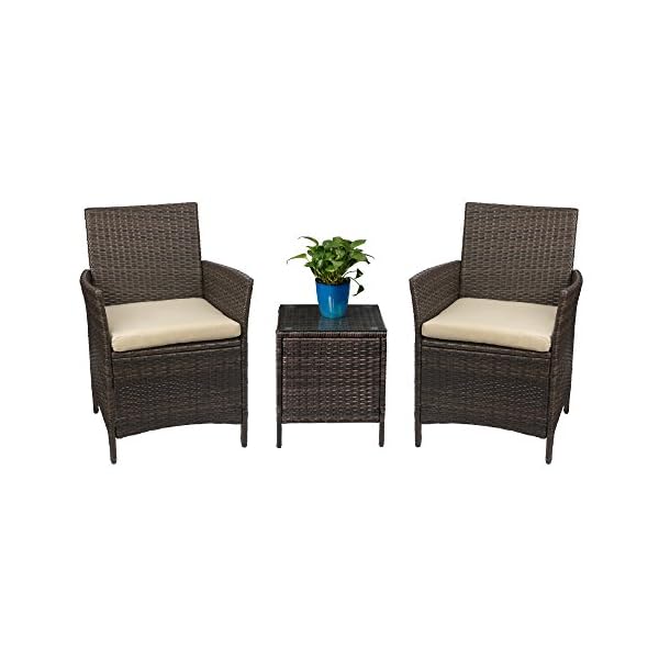 Devoko Patio Porch Furniture Sets 3 Pieces PE Rattan Wicker Chairs with Table Outdoor Garden Furniture Sets (Brown/Beige)