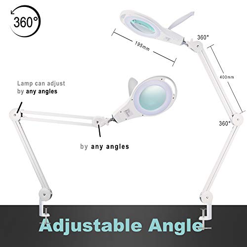 5X Magnifying Lamp LED 850lm Desk Clamp Lamp Magnifier Glass Lighted BBOUNDER Adjustable Arms Craft Lamp White Clamp for Craft Table Workbench - Thumbnail 3