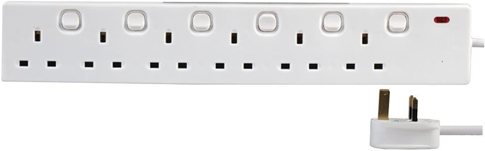 PRO ELEC Individually Switched 6 Socket Extension Lead 5m Neon White