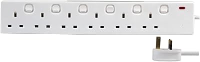 PRO ELEC Individually Switched 6 Socket Extension Lead 5m Neon White