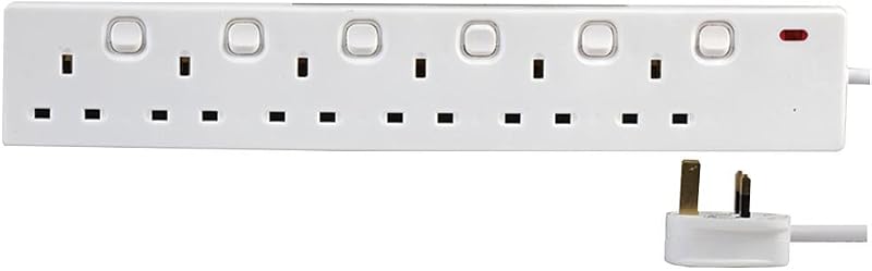 PRO ELEC Individually Switched 6 Socket Extension Lead 5m Neon White