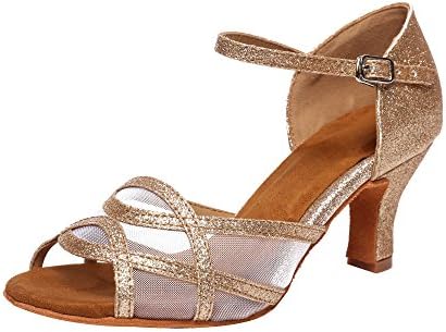 Women's Latin Dance Shoes Female's Ballroom Salsa Dance Shoes(B-Style Gold Size 11)