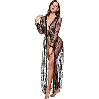 Lingerie for Women Sexy Long Lace Dress Sheer Gown See Through Kimono Robe