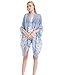 Embroidered Kimono Cardigan Beach Coverup – Blue Women Stylish Casual Outfit Sheer Ruana Wraps