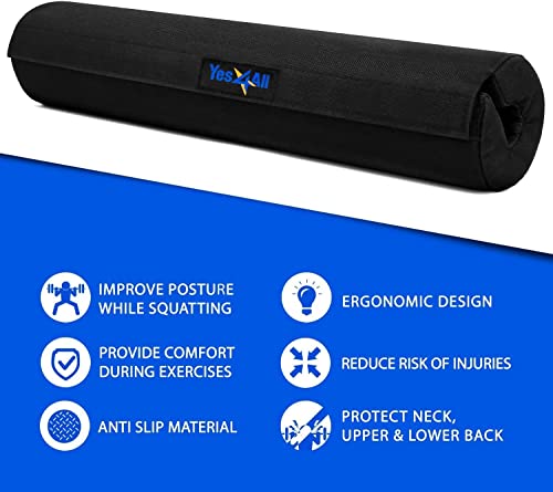 Yes4All Barbell Foam Nylon Pad Squat Pad For Lunges, Squats And Hip Thrust Pad - Weight Lifting Bar Cushion Pad For Neck And Shoulders While Training - Fit Standard And Olympic Bars