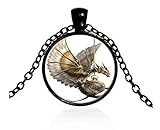 Vintage Steampunk Dragon Photo Cabochon Glass Pendant Necklace-Black (SZRUY-019)