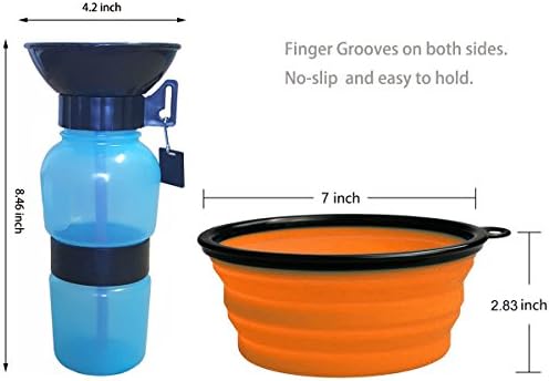 Dog Water Bottle With Bowl-No Spill 20 oz-Outdoor Portable Dog Water Bottle Foldable Bowl for Pets Cat Drink Feeding-Great for Walks,Travel,Dog Park,Beach,Road Trip(L/XL Bowl, Blue Bottle+Orange Bowl)