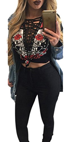 Sexy Women Lace-up Deep V Neck 