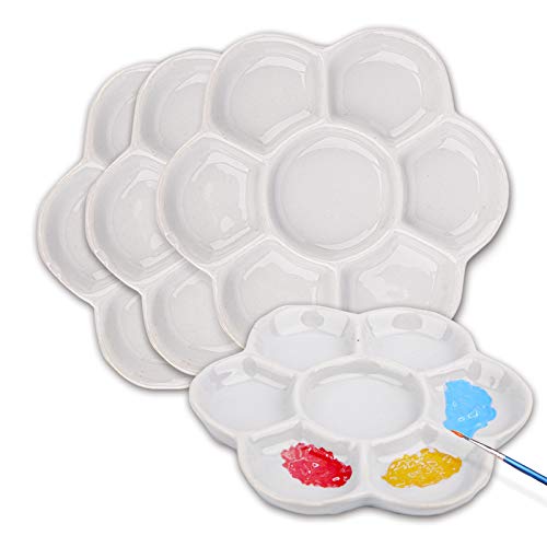 Foraineam 4 Pieces Ceramic Paint Palette Artist 7 Well Flower Palettes