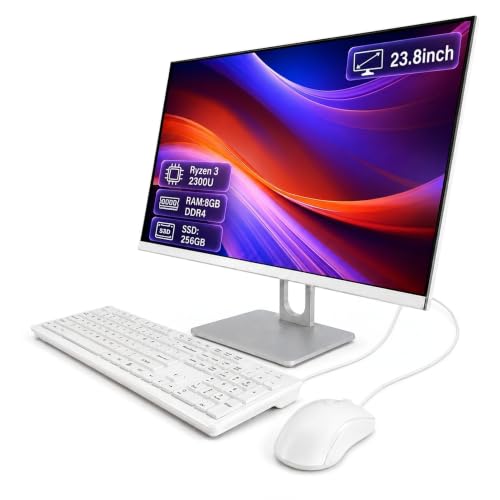 PC All-in-One bianco 23,8 pollici con webcam a scomparsa per casa e studio