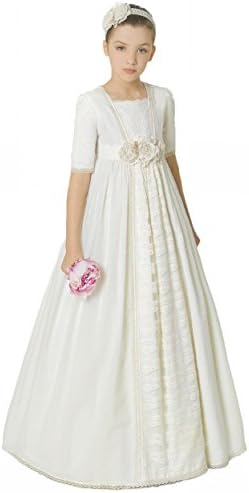 PROMNOVAS Girl's Half Sleeves Long Pageant Dresses First Communion Dresses