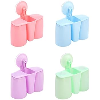 Comfspo Plastic Toothbrush Holder With Sucker Bathroom Storage Organizer for Dental Supplies, Toothpaste and Toothbrushes
