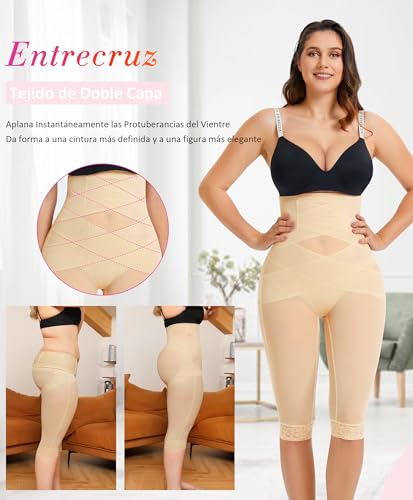 Eleady Pantalones Moldeadores de Cuerpo para Mujer Control de Abdomen Levantamiento de Glúteos Fajas Entrecruzadas Fajas de Cintura Alta Panties Adelgazantes de Muslos