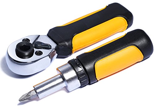 40 Piece - Ratchet Screwdriver and Stubby Ratcheting Screwdriver Socket Set, Multi-Bit Mini Compact Ideal for Moving, College, Dorm Room, and Tool Kit, 1/4-Inch, Screwdriver Bits and Sockets.