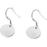 Round Disc Circle Plate Minimalist Fishhook S925 Sterling Silver Elegant Dangle Drop Earrings Chic Geometric Dangling Hanging Fashion Lightweight Simple Modern Statement Jewelry Gifts for Best Friend