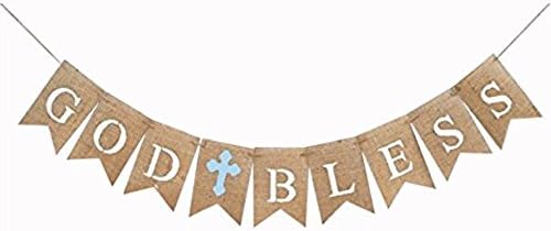 God Bless Baptism Banner by DUOJIA,Communion Party Banner,Christening Decoration for Wedding, Baby Shower Party (blue)