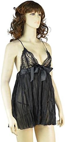 PNBB Women Sexy Deep V Lace Adjustable Sling Nightclothes Black XL Size