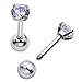 Zysta Pair Clear Cubic Zirconia 16G Earring Studs Round Rhinestone Diamond Stainless Steel Post Back Ball Screw Men Women Nose Helix Cartilage Ear Lobe Small Cute Piercing Jewelry
