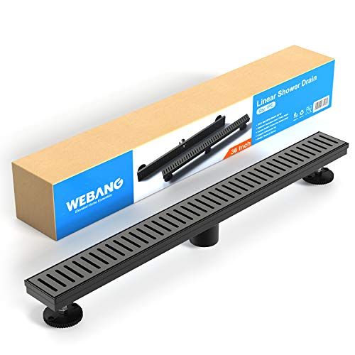 WEBANG 36 Inch Matte Black Linear Shower Drain with Capsule Pattern Grate, Nickel Stainless