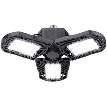 RundA LED Garage Lights, 60W Deformable Garage Ceiling Light 6000LM E26 Basement Light with 3 Adjustable Panels LED Light Bulbs for Workshop, Barn, Warehouse and More