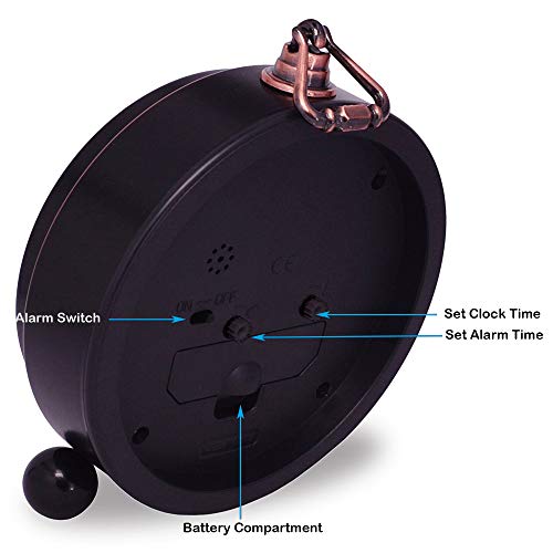 Königswerk Vintage Analog Alarm Clock, 5.25 inch Small Silent Desk