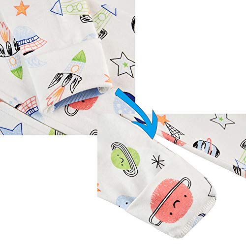 Baby Footed Pajamas Zipper with Mittens - 3 Packs Cotton Baby Boys' One-Piece Footies Onesie Pjs Sleep and Play Overall(Space/Vehicle/Whale,6-9 Months) - Thumbnail 5