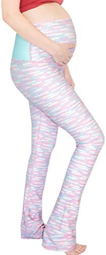 Appleletics Women's Unique Multi-Patterned Maternity Flare Yoga Pants (Small, Pastel Baby Blocks)