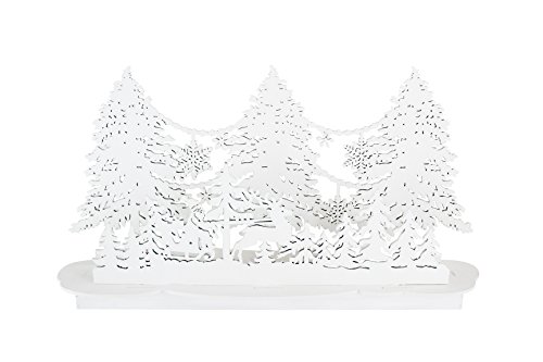 Nordic White Wooden Santas Sleigh and Forest Scene with LED Lights