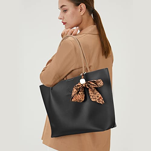 Marengo Soft Leather Tote Bag for Woman Shoulder Bag Satchel Handbag Purchse Set Black