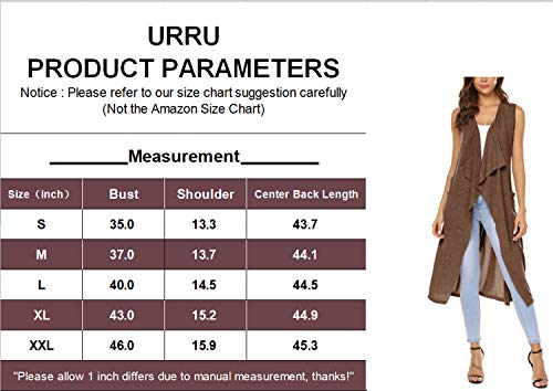 URRU Women's Long Sleeveless Trench Coat Cardigan Sweater Vest with Belt Coffee M