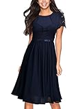 Miusol Women's Vintage Contrast Floral Lace Casual Mini Dress, Navy Blue, X-Large