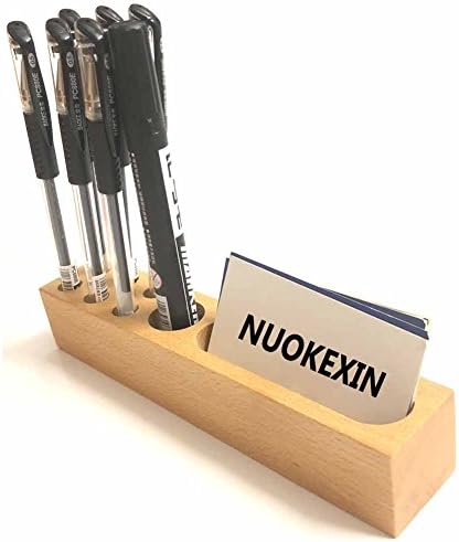 Bamboo Multi-Function Desktop Organizer, NOKEXIN Business Card Holders Wooden Organizer Display Stands Pen Pencil Holder Desktop Office Supply Caddy for office,living room,and Classroom( Beech Wood)