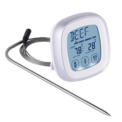 Adoric Touchscreen Digital Meat Thermometer with Timer Alert, Food Grade Probe for Kitchen Cooking, BBQ, Grill (Battery Included)