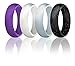 Silicone Wedding Ring For Women By ROQ, Set of 4 Silicone Rubber Wedding Bands - Black with Glitter Sparkle Silver, Purple, White, Metal Look Silver - Size 11