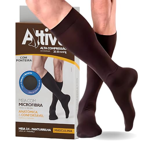 Meia de Compressão Masculina Meia 3/4 Panturilha Alta Compressão 20 30 MARROM ATTIVA