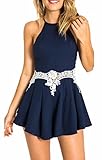 RUIGO ▒ Women's Lace Sexy Open Back Hollow Out Boho Playsuit Jumpsuit Romper Dress Dark Blue Small