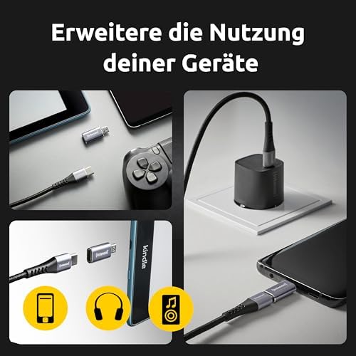 Adaptador USB-C para microUSB (C480M) 3 unidades, 480 Mbps, USB 2.0 de alta velocidade, OTG, Alumínio, cinzento