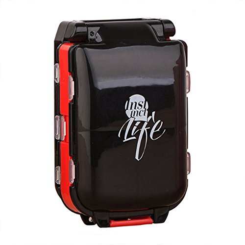 ToiM 8 Compartments Box Pills Box Portable Pill Container Weekly Medicine Storage Vitamins Plastic Organizer Holders (Black)