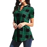 T Shirts for Womens, FORUU Casual Plaid Printed Short Sleeve V Neck Blouses Tops