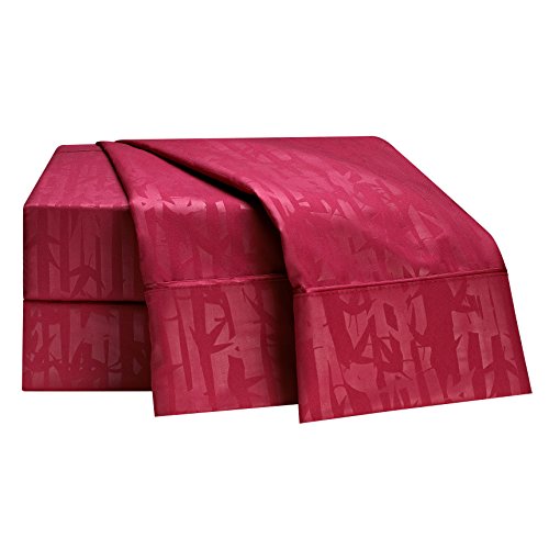 Clara Clark Premier 1800 Collection 100-Percent Microfiber Bamboo Embossed Bed Sheet Set, Queen Size, Burgundy Red