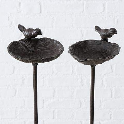 Bird Bath on Stake for the Garden made of Cast Iron - 2 Different Designs, 1 Piece, 20 x 14 cm x 98 cm, Bronze - Image 4