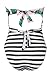 CUPSHE Women's Leaves Printing Stripe Halter One-Piece Padding Swimsuit with Cutout (L)