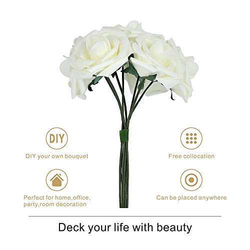 image for Febou Artificial Flowers, 50pcs Real Touch Artificial Foam Roses Decor