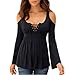 Mooncolour Womens 3/4 Sleeve Hollow Out Casual Loose Solid Blouse Tops 0705_black US Large